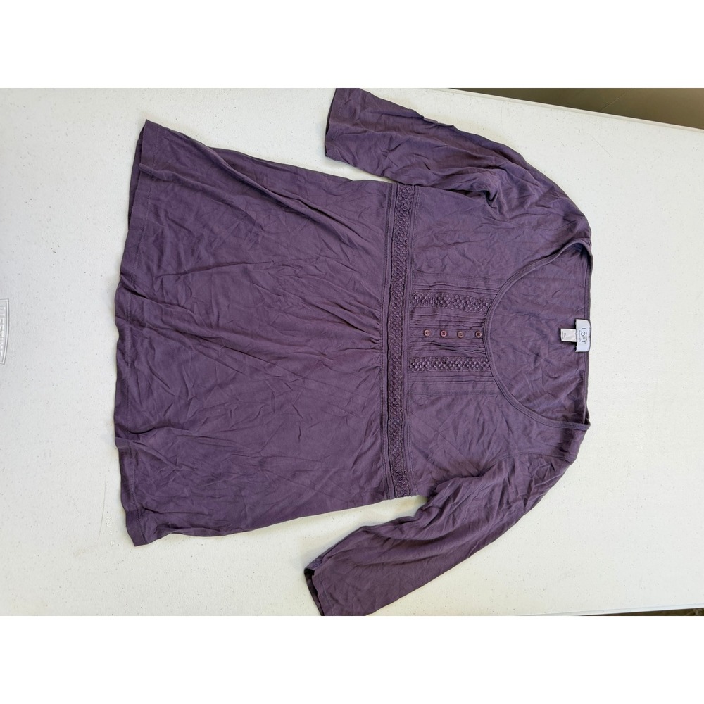 Ann Taylor Loft Maternity Purple Crochet Pintuck Empire‎ Waist Blouse Medium Mm